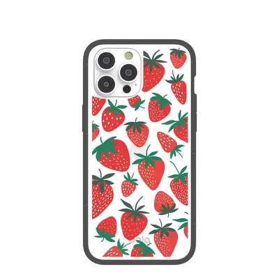 Clear Strawberries iPhone 14 Pro Max Case With Black Ridge