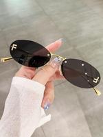 Letter F Design Rhinestone Decorated Eyeglasses, Trendy Casual Oval Eyeglasses for Everyday Use, Fashion Accessories for Outd...