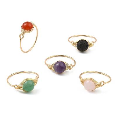Natural Mixed Gemstone Braided Bead Finger Ring