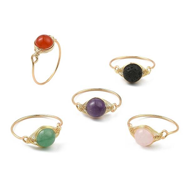 Natural Mixed Gemstone Braided Bead Finger Ring