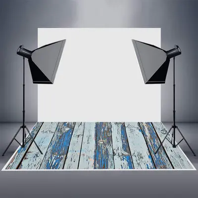 Shabby Faded Blue Grey Stripe Wood Rubber Floor Mat - Aperturee