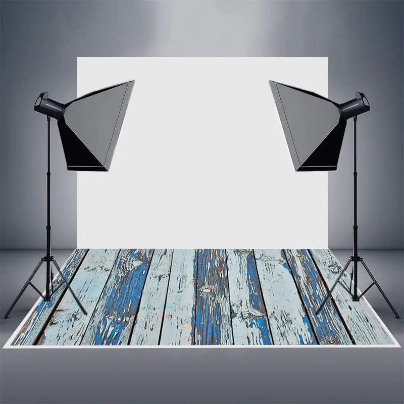 Shabby Faded Blue Grey Stripe Wood Rubber Floor Mat - Aperturee