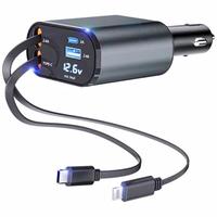 4-in-1 Retractable Fast Car Charger with Voltage Monitor Dual USB Ports for iPhone & Type-C PD QC3.0 AFC MTK FCP Compatible w...