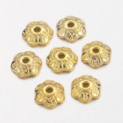 6-Petal Tibetan Style Alloy Flower Bead Caps