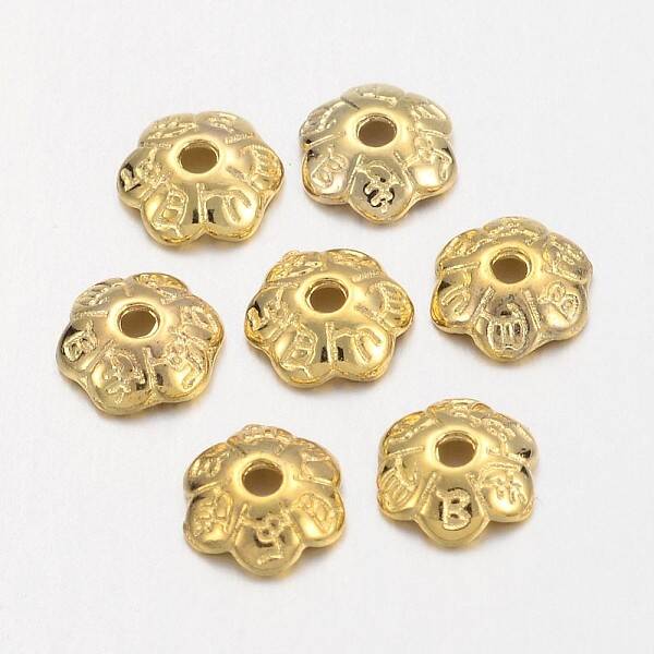 6-Petal Tibetan Style Alloy Flower Bead Caps