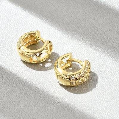 Brass Micro Pave Clear Cubic Zirconia Hoop Earrings