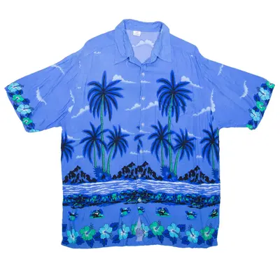 Beach Hawaiian Shirt Black Floral Short Sleeve Mens XL