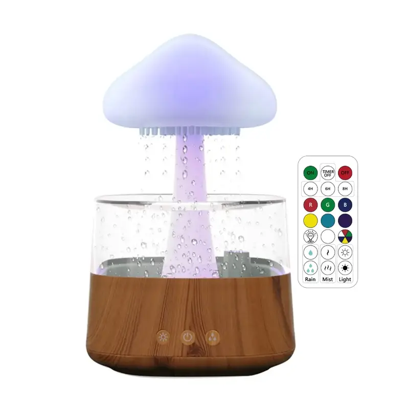 Rain Cloud Humidifier Mushroom Diffuser Cute Lamp Raindrop Sound Relaxing Meditation Gift 450ml High Quality
