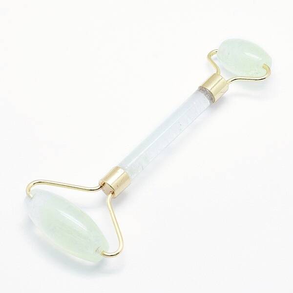 Green Watermelon Stone Glass Brass Face Massager