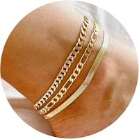 Tewiky Anklet Bracelets, Cuban Link Anklets Set, Layered Anklets for Women, Waterproof Jewelry Gift For Mother‘s day Chains