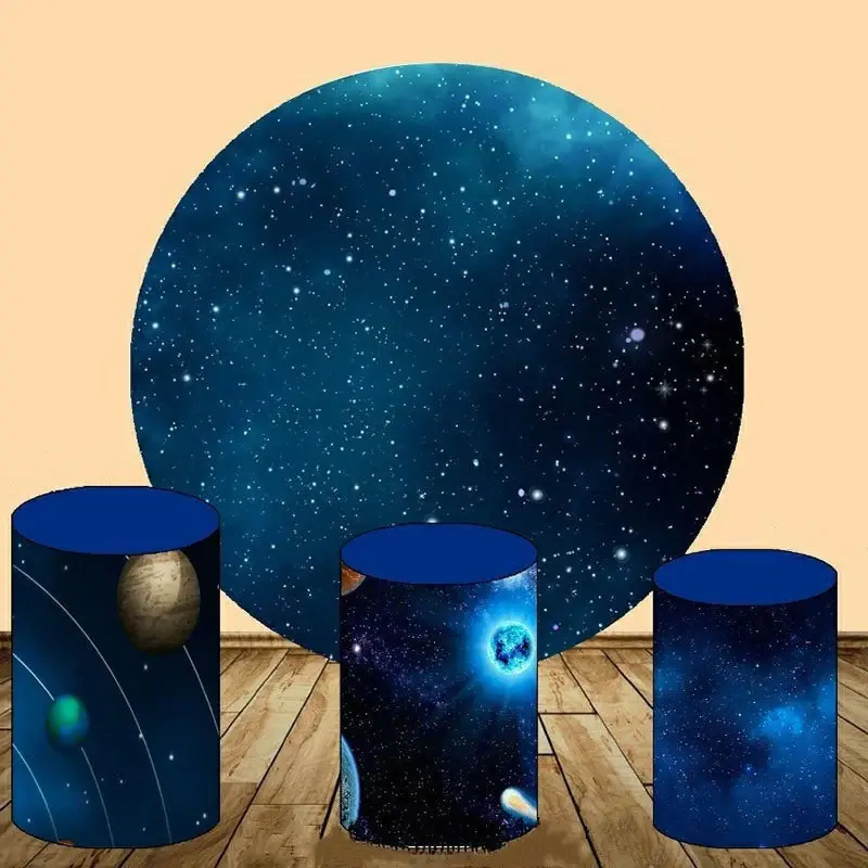 Aperturee Blue Glitter Round Galaxy Round Birthday Backdrop Kit | Round Backdrop Stand Covers | Circle Backdrops For Birthday...