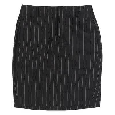 POLO RALPH LAUREN Womens Straight Skirt Black Knee Length Linen Striped M