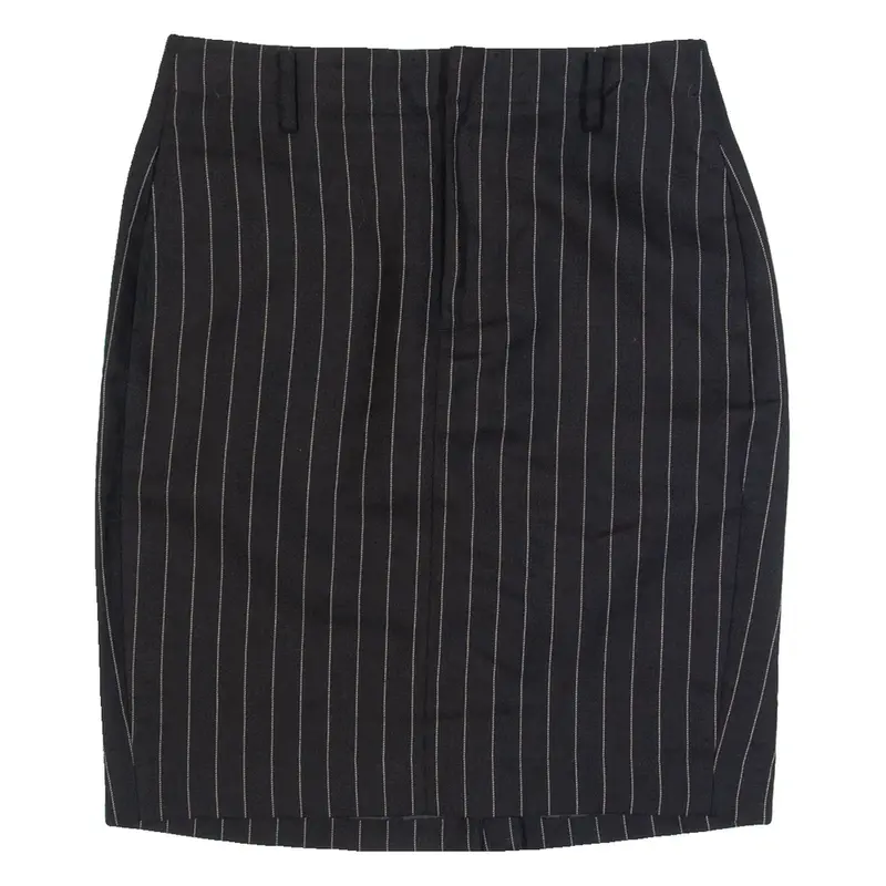 POLO RALPH LAUREN Womens Straight Skirt Black Knee Length Linen Striped M