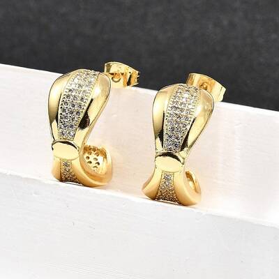 Brass Micro Pave Clear Cubic Zirconia Stud Earrings for Women