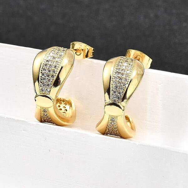 Brass Micro Pave Clear Cubic Zirconia Stud Earrings for Women
