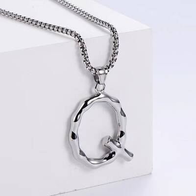 3Pcs Stainless Steel Textured Letter Pendant Box Chain Necklaces
