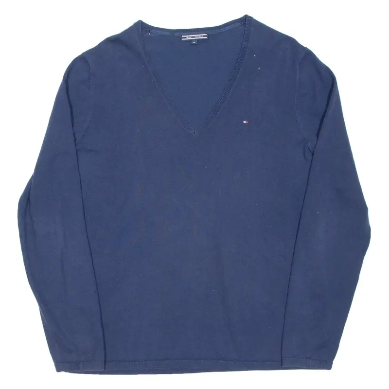 TOMMY HILFIGER Mens Jumper Blue V-Neck Tight Knit 2XL