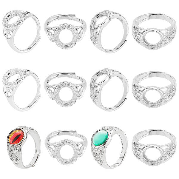 12Pcs 2 Style Adjustable Brass Ring Shanks