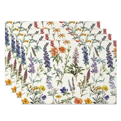 Aperturee Scattered Colorful Wildflower Set Of 4 Placemats, 14x12 Inch, 15.8 USD, NYLX00540-S, placemats