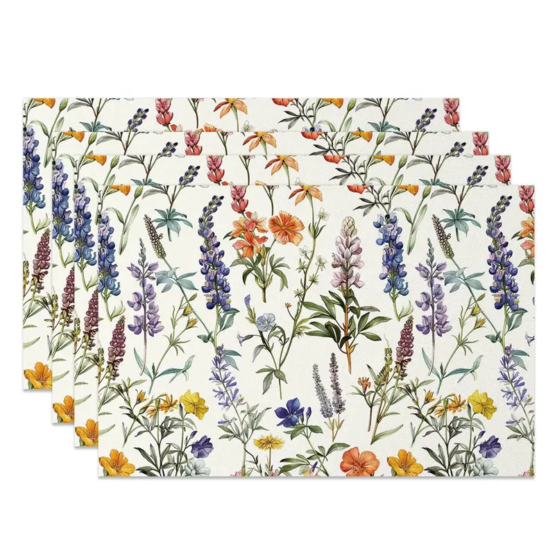Aperturee Scattered Colorful Wildflower Set Of 4 Placemats, 14x12 Inch, 15.8 USD, NYLX00540-S, placemats