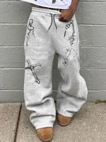 Men's Cross & Key Print Drawstring Waist Sweatpants, Casual Regular Fit Gothic Jogger Pants for Daily Wear, Men's Trousers fo...