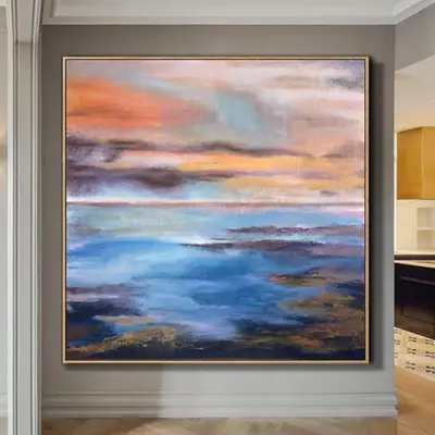 Original Colorful Ocean Painting Landscape Acrylic Art Extremely Unique Fine Art Contemporary Wall Art | PLEASANT MEMORIES