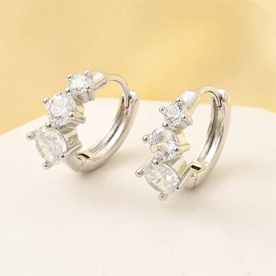 Brass Micro Pave Clear Cubic Zirconia Hoop Earrings