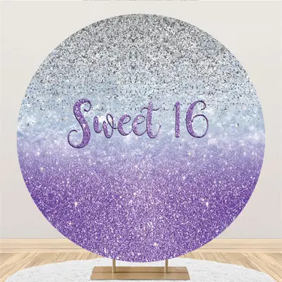 Aperturee Silver Purple Glitter Sweet 16Th Round Birthday Backdrop | Custom Round Backdrop | Custom Circle Backdrop Birthday ...