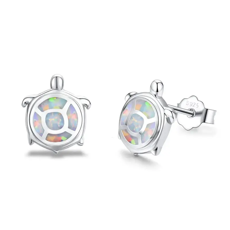Sterling Silver Opal Tortoise Stud Earrings for Women Kids