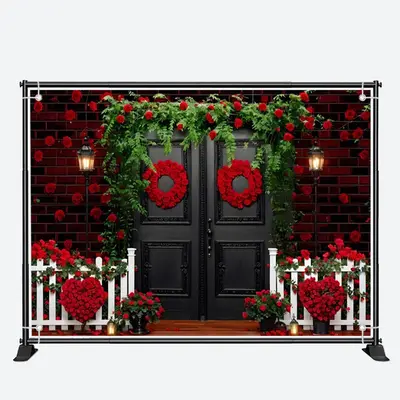 Red Floral Brick Wall Plant Valentines Day Backdrop - Aperturee