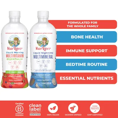 MaryRuth's AM to PM Multivitamin + Multimineral Bundle - Liquid Morning Multivitamin Essentials+ & Liquid Nighttime Multimine...