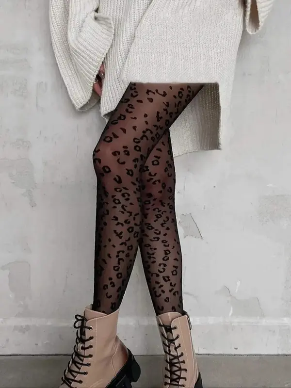Women's Leopard Print Sheer Tights, 1 Pair High Stretch See-through Tights for Lady, Lady's Tights for All Seasons, Comfort W...