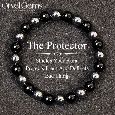 Protection & Memory Healing Bracelet – Black Tourmaline & Hematite 8mm Gemstone Beads | Unisex Crystal Jewelry for Men & Wo...