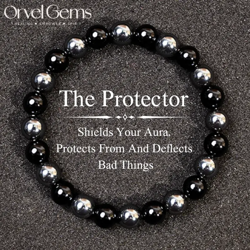 Protection & Memory Healing Bracelet – Black Tourmaline & Hematite 8mm Gemstone Beads | Unisex Crystal Jewelry for Men & Wo...
