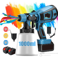 Cordless Paint Sprayer with 2 Batteries 21V 1000ml Cordless Spray Paint Gun 3 Spray Modes 3 Nozzles Adjustable Flow Length fo...