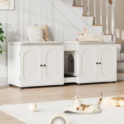 Garvee Cat Litter Box Enclosure, 55.1 Double Litter Box Furniture Large Cat Box Enclosure Kitty Litter Box for 2 Cats Hidden...