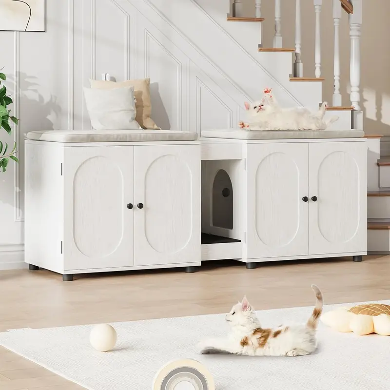 Garvee Cat Litter Box Enclosure, 55.1 Double Litter Box Furniture Large Cat Box Enclosure Kitty Litter Box for 2 Cats Hidden...