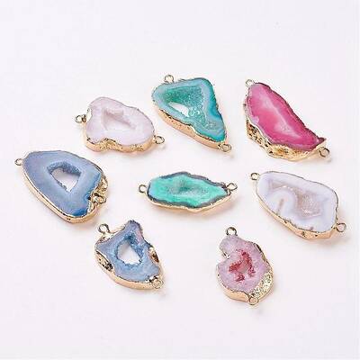 Electroplate Natural Druzy Geode Quartz Crystal Links connectors