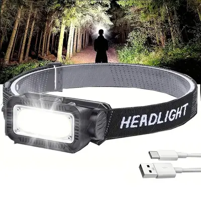 Portable Ultra Bright Headlight, USB Rechargeable Headlamp with 5 Lighting Modes, Waterproof Headlight for Outdoor Activitie...