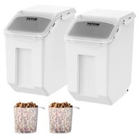 VEVOR Ingredient Storage Bin, 2 x 15L Dispenser Bin with 2 Measuring Cups, Attachable Casters and Airtight Lid, 2 Pcs/Set Dog...
