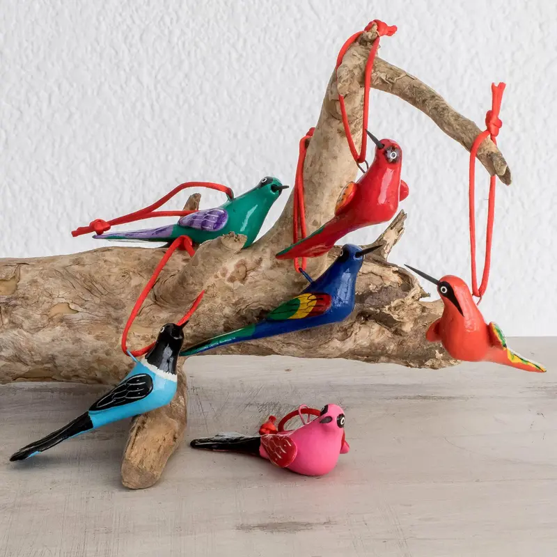 NOVICA Flight of Love Hand-Painted Ceramic Bird Ornaments (Set of 6)