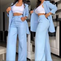 Elegant solid color slit lapel suit pocket straight pants suit for women trouser outfit two-piece set Clothing Womenswear