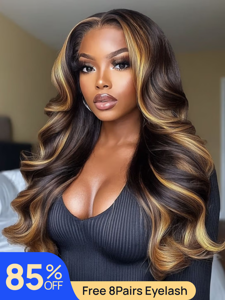 Nadula Flash Sale 13x4 Pre everything Lace Frontal Loose Body Wave Wig Dark Brown Wig with Face-Framing Highlights