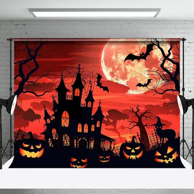Aperturee Bloody Atmosphere Scary Bat Moon Halloween Backdrop - Aperturee