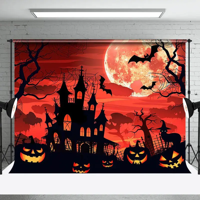 Aperturee Bloody Atmosphere Scary Bat Moon Halloween Backdrop - Aperturee