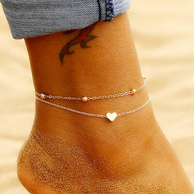 Heart Alloy Link Double Layer Anklets for Women
