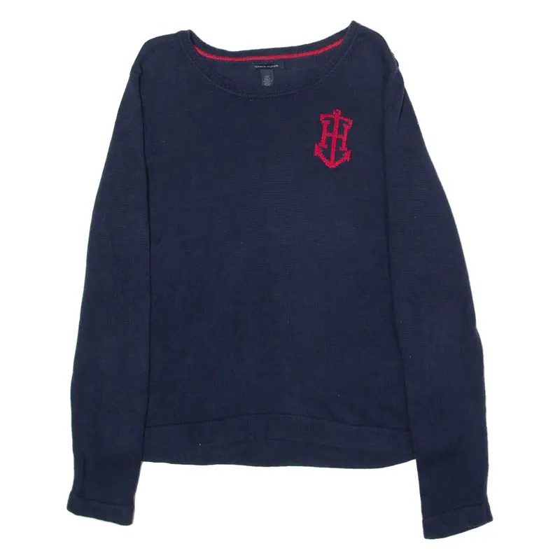 TOMMY HILFIGER Womens Jumper Blue Crew Neck Tight Knit L