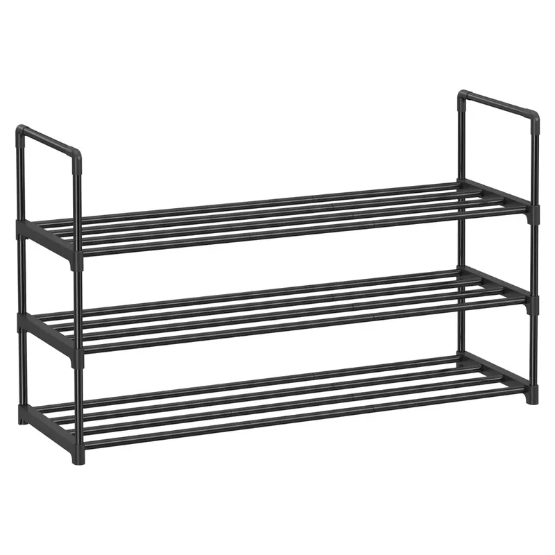 FCH Shoe Rack, 3 Tier Shoe Organizer, Metal Shoe Storage Shelf for 15 Pairs of Shoes, Easy to Assemble, Entryway, Black