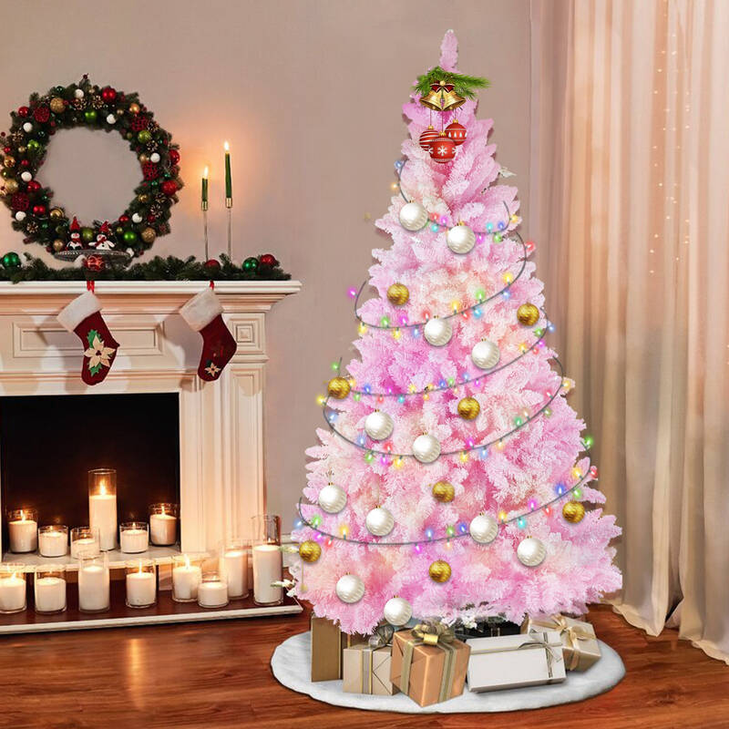 Pink Artificial Christmas Tree Snow Flocked 7-9ft  Full Tree With Metal Stand