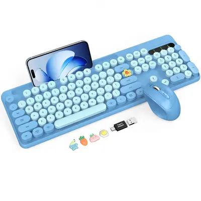 SABLUTE KC281 Wireless Keyboard and Mouse Combo(Not Bluetooth), Retro Round Keycap Typewriter Keyboard with Phone/Tablet Hold...